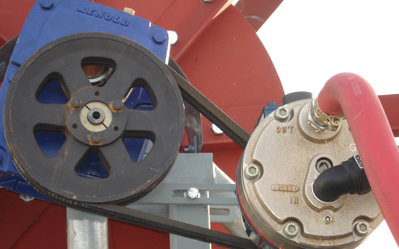 Gearbox and water pump with belt and pulley arrangement