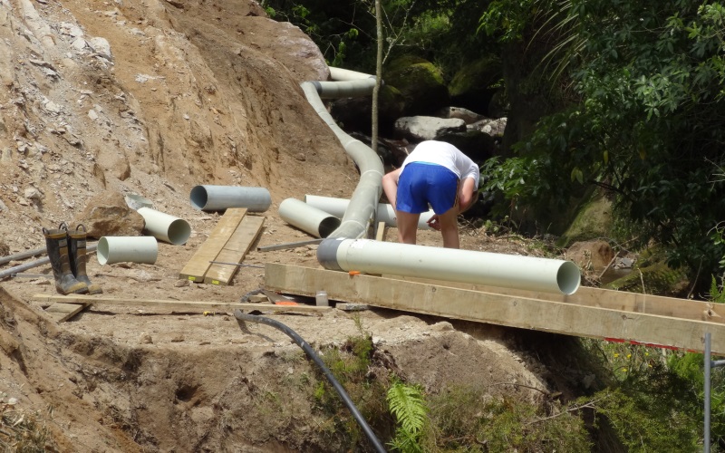 Water is piped to the flume from a dam upstream